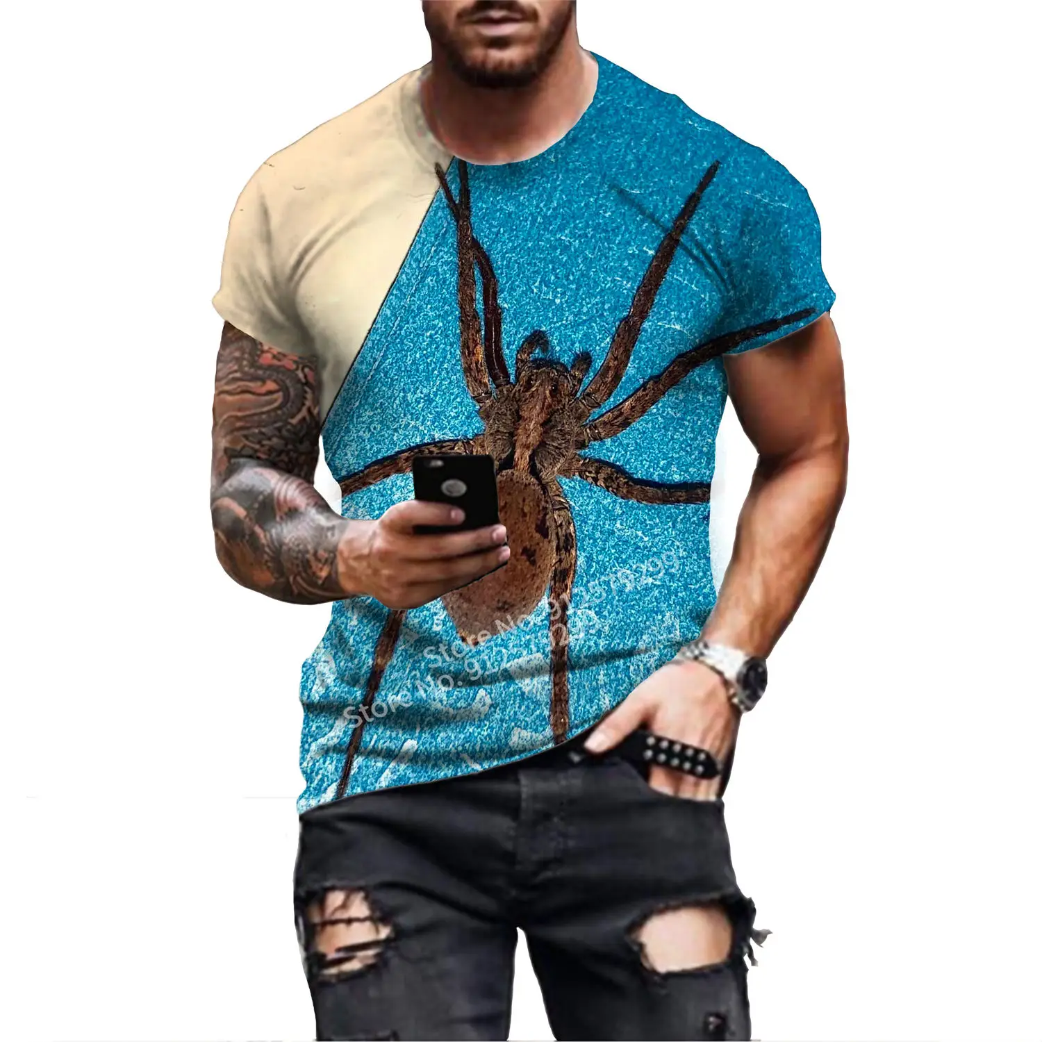 Newest Summer Men's Fashion T-shirt Spider 3D Print T Shirt Personality Short Sleeve Hip Hop O-Neck Top