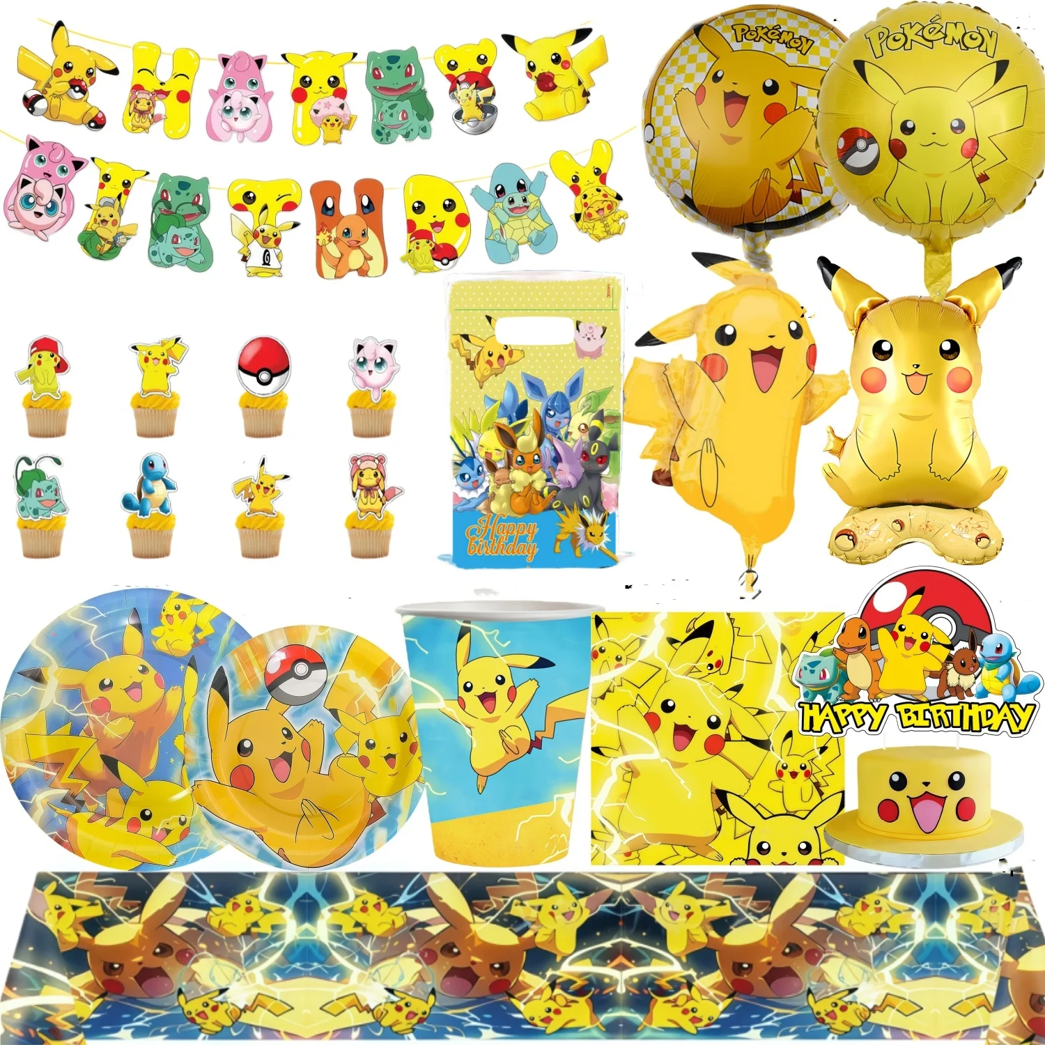 

Pokemon Party Decorations Set Pikachu Tableware Pokemon Party Napkins Tablecloth Plate Cup Balloons Baby Shower Kids Party Favor