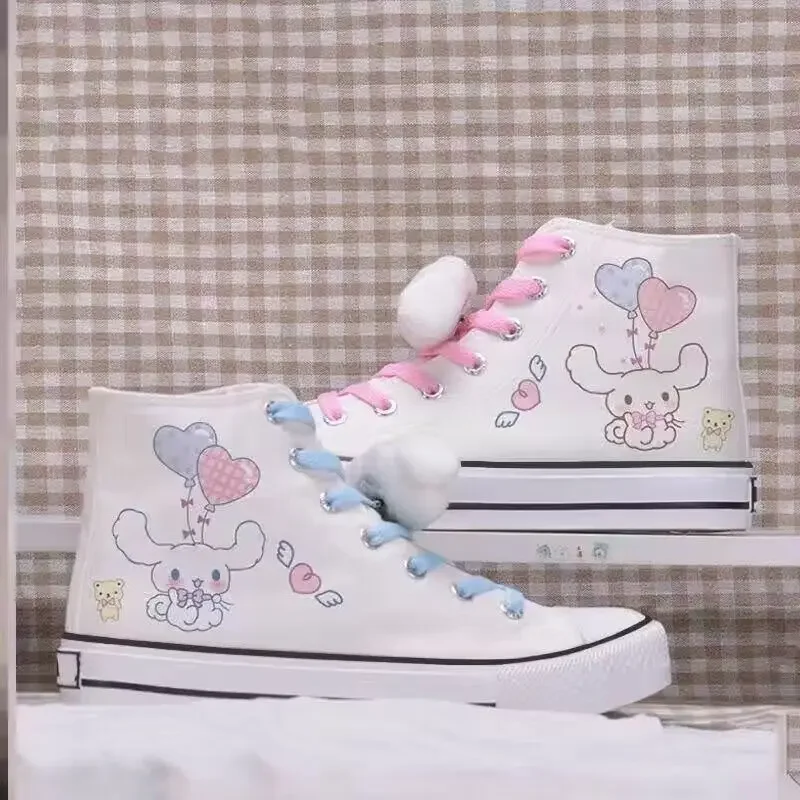 Anime Lolita High Top Cartoon Flats Canvas Shoes Kuromi  My Melody Print Casual Sneakers Cinnamoroll Couple Student Sneakers