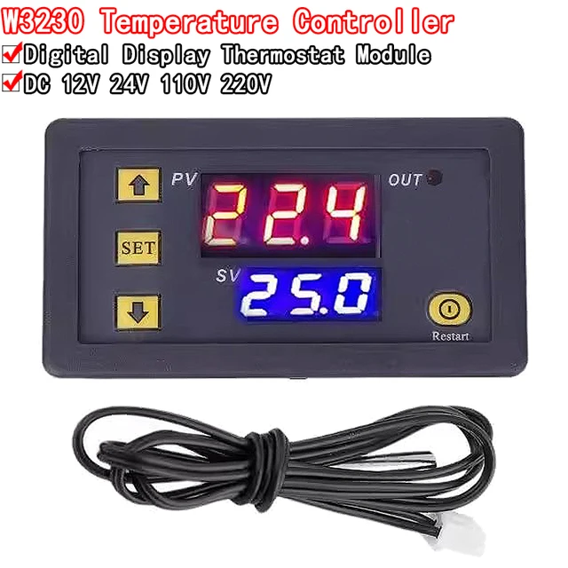 W3230 linia sondy 20A cyfrowa kontrola temperatury wyświetlacz LED termostat z przyrządem sterującym ciepłem/chłodzeniem 12V 24V AC110-220V