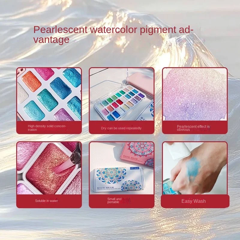 Japanese Pearlescent Watercolor 24-Color All-Purpose and Versatile Watercolor Pigments