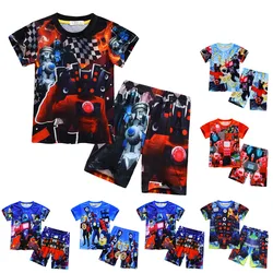 Skibidi Toilet Pajamas Sets Cartoon Titan Audio Man Summer Children Short Sleeve T Shirt Sportwear Baby Beach Short Sleeved Suit