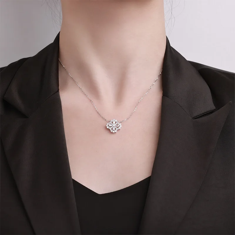 S925 Silver Four Leaf Clover Pendant Minimalist Luxury All Match Anti-fade Women Necklace