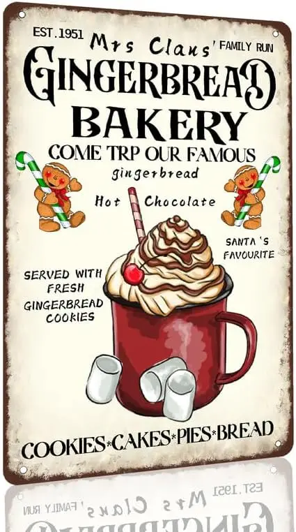 Mrs Claus‘Gingerbread Bakery Tin Sign Vintage Retro Christmas Bake Shop Decor For Cafe Bar Pub Home Kitchen Farmhouse