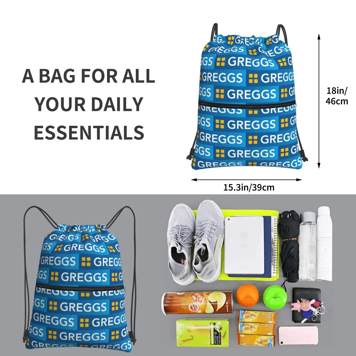 Greggs Logo Mochilas portáteis, Drawstring Bag, Casual Bundle, Sapatos de bolso, Estudantes, Tendência