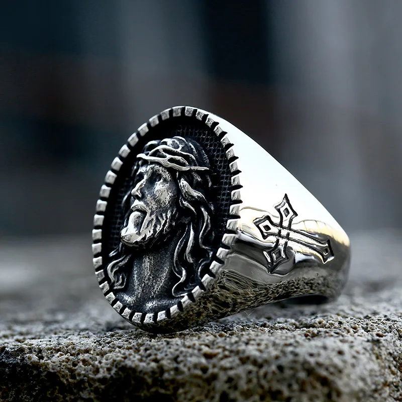 BEIER 2022 New Creative Design Jesus Ring Religious Men\'s Cross Ring Prayer Christian Jewelry Wholesale Dropshipping