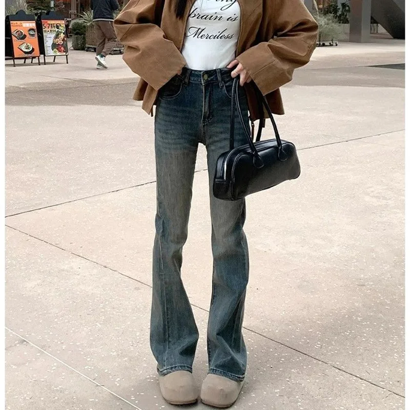 

Женские дизайнерские джинсы с высокой талией в стиле ретро для девочек Y2K, модные прямые джинсовые брюки, женские повседневные брюки-клеш