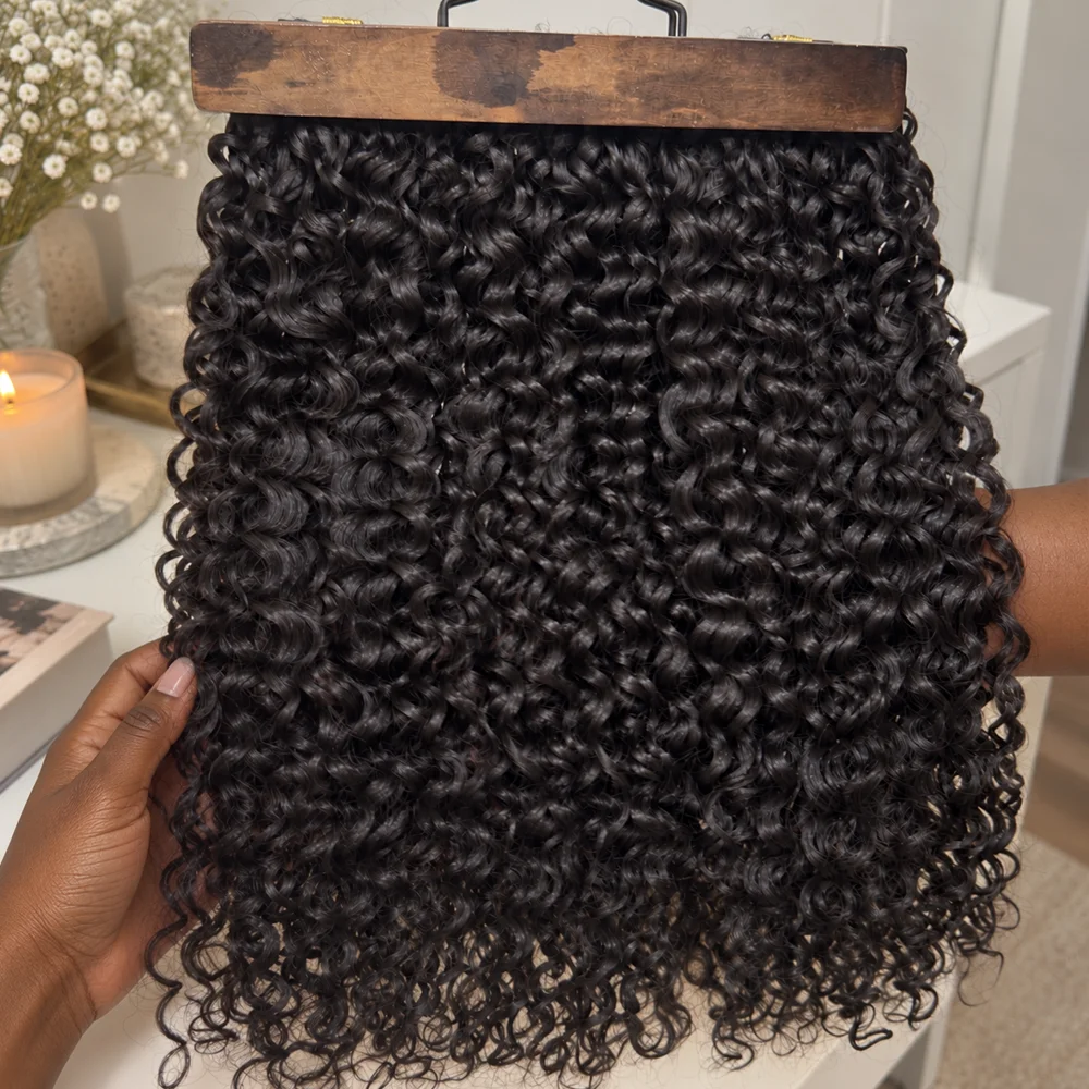 Crochet Human Hair Extensions 100% Unprocessed Raw Virgin Hair Deep Wave Feather Crochet Braids Pre-Separated Tangle-Free Natural Black 18-24 Inch Human Hair Bundles