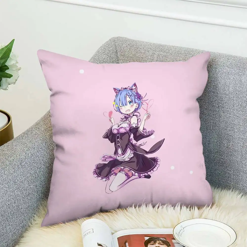 

Anime Re Zero Rem Pillow Case Double-Sided Printing Cushion Cover 45x45 Decorative Cushions Sofa Home Decor Soft Pillowcase