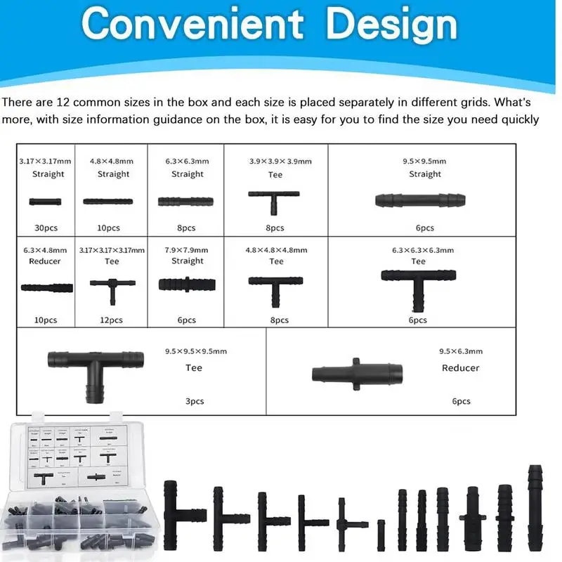 Zestaw asortymentowy złączy próżniowych 12 rozmiarów złącza rurowe 113 szt. Trójnik próżniowy złącza materiały do naprawy samochodów