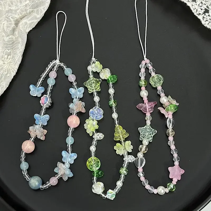 Ins Butterfly Love Beaded Mobile Phone Chain CCD Camera Bag Hanging Chain