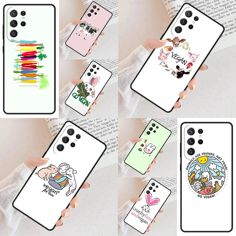 VEGAN QUOTES Rabbit LOVE VEGGIE Phone Case For Samsung Galaxy S24 S23 S22 S21 Ultra S10 Note 10 Pro S20 Plus FE S9 S8 Cover