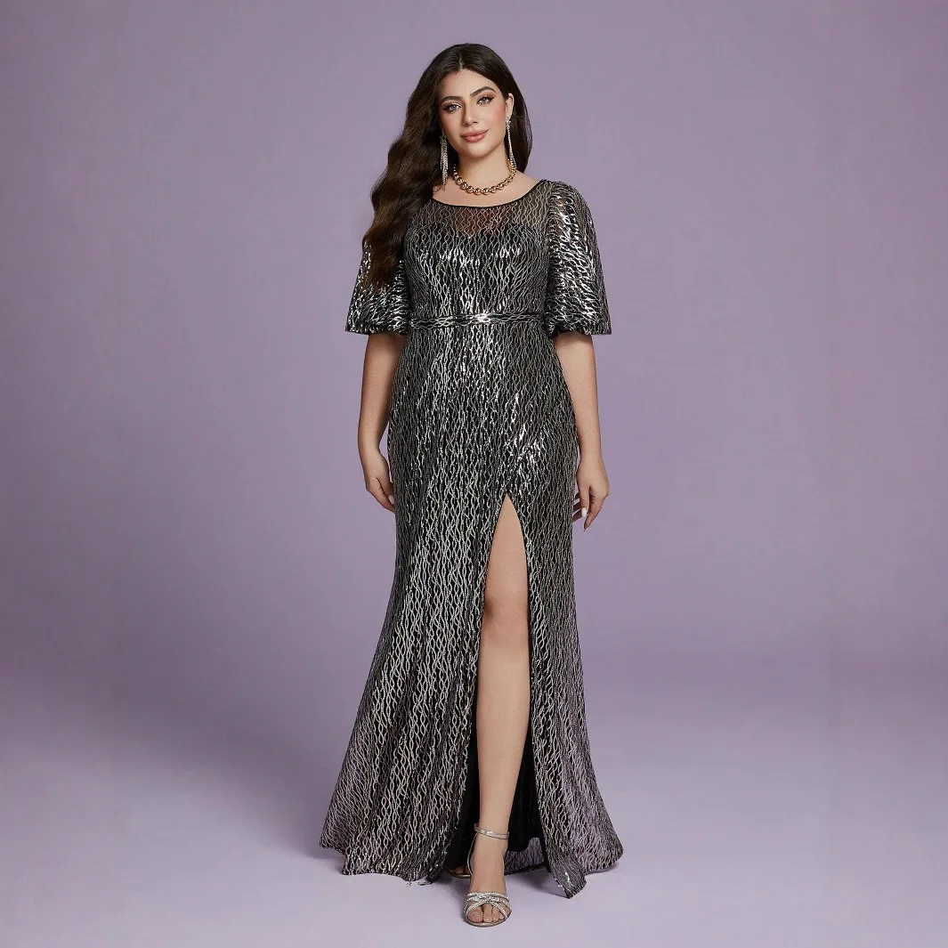 Ele longue rayure paillettes soirée Dr grande taille été robe de bal adulte vêtements de cérémonie rond Neline soie tissu Par scène