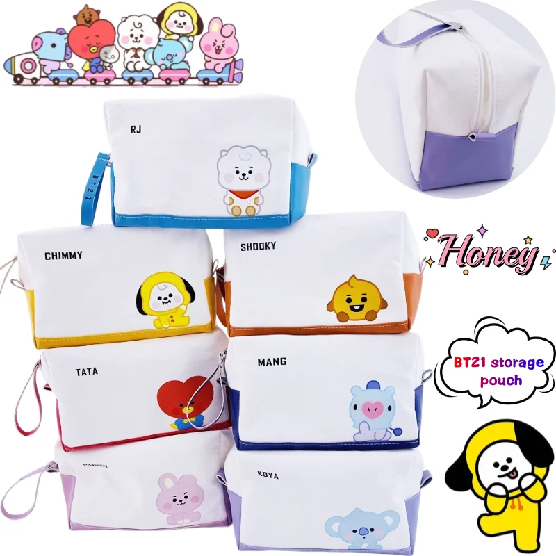 Sac de papeterie BT21 koya cooky tata chimmy RJ shakey, sac de rangement portable de grande capacité imprimé de dessins animés de haute qualité, sac de rangement pour cosmétiques