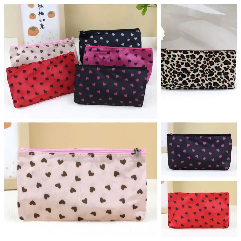 Heart Pattern Makeup Bag Fashion Design Large-Capacity Zippered Toiletry Storage Bag Space Saving Multi-Functional