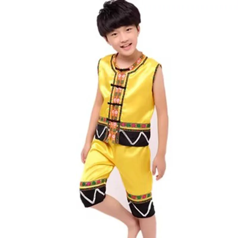 Children Chinese style minority boys performing costumes Dai Miao Zhuang costumes