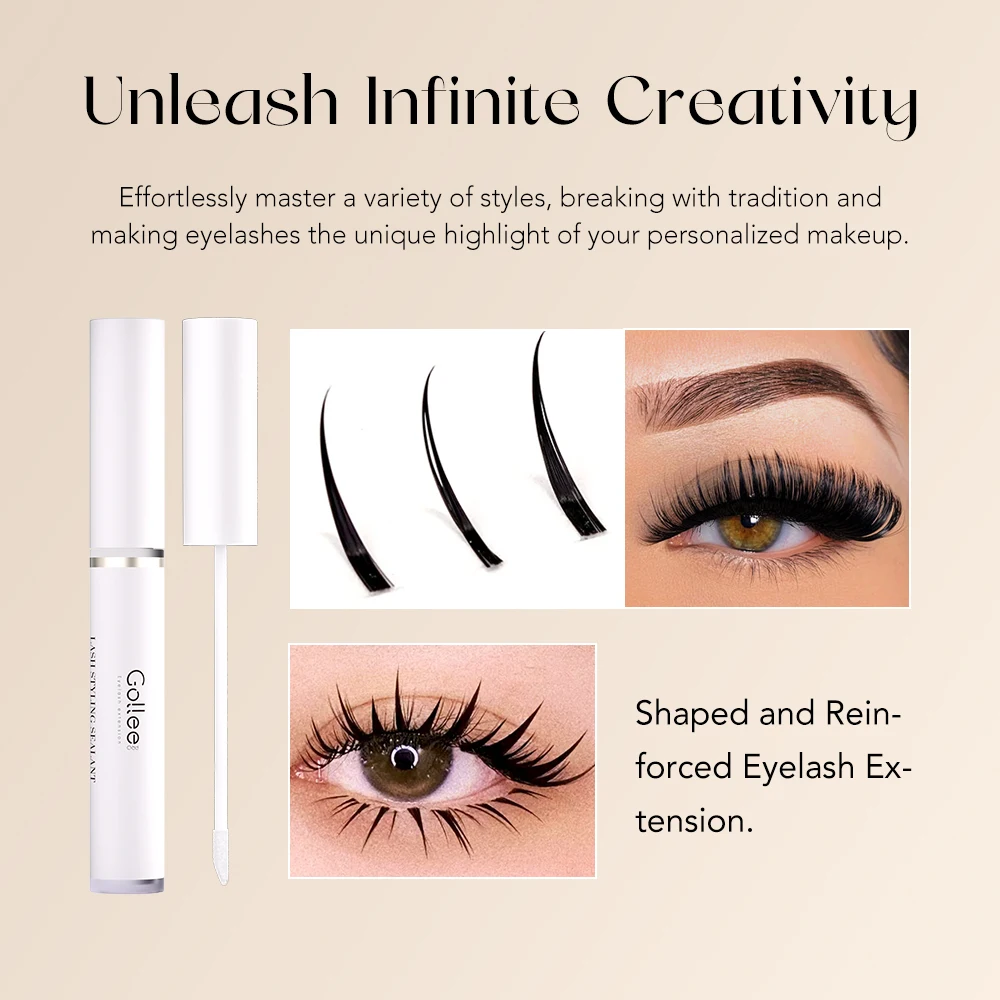 Gollee Lash Styling Sealant 10ml Fast Drying Soft Brush Eyelashes Styling Gel Non-White Residue for Salon Household Makeup Tools