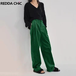 REDDACHiC Xmas Green Vintage Corduroy Pants Women Casual High Waist Wide Leg Striped Trousers Autumn Winter Going Out Streetwear
