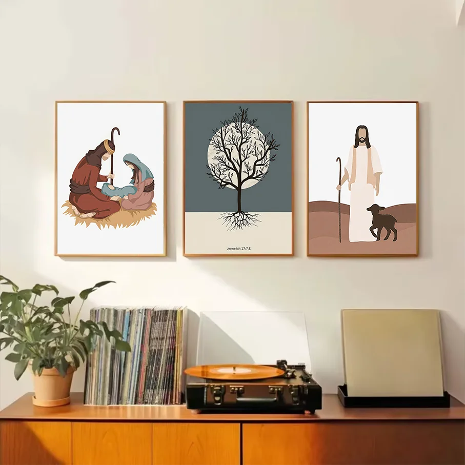 Frameless Canvas Print  Biblical Christian Wall Art Minimalist, Good Shepherd Jeremiah Desert Living Room Decor