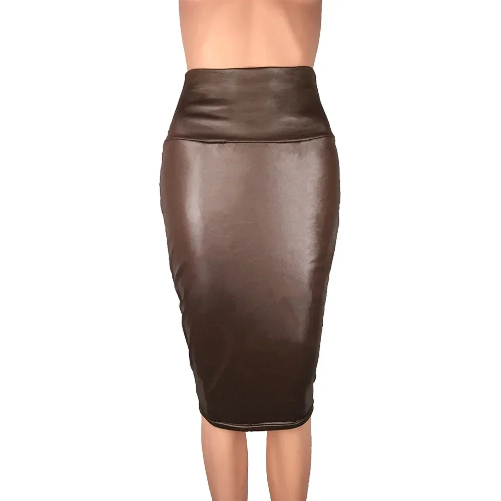 

Office Skirt Skirt Faux Leather High Waist Pencil Stretch Regular Slight Strech Solid Color Wet Look Brand New