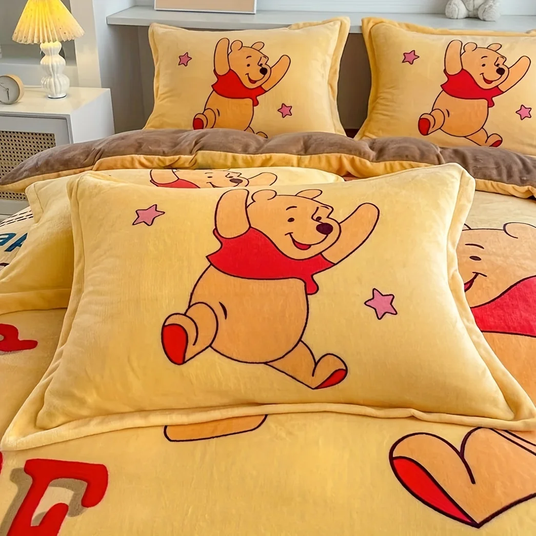 2 Pcs Cute Little Winnnie the Bear Plush Fuzzy Pillowcases（without Core）Disney Bedding Decorative Covers for Sleeping Pillows