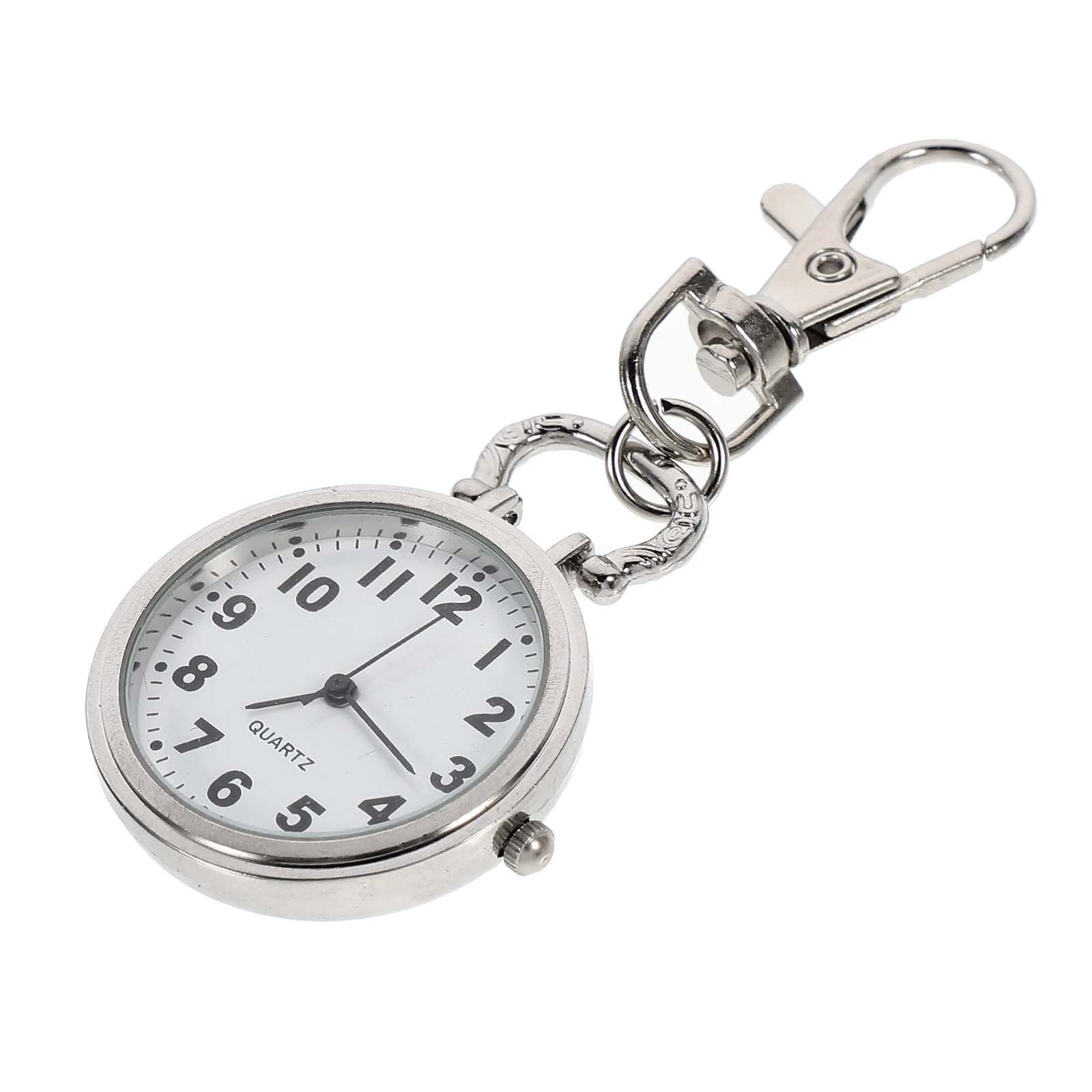 

1pc Large Dial Quartz Watch Metal Pendant Pocket Key Chain Silver Hanging Nurse Child Portable Big Screen Zinc Alloy