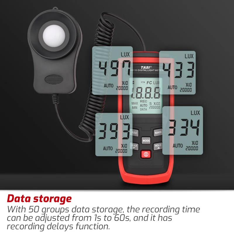 TASI  TA8123 8133 Digital Lux Meter Light Meter 200000Lux Mini Illuminometer Lux/Fc luxmetro Profesional Meterlux CE Data Logger