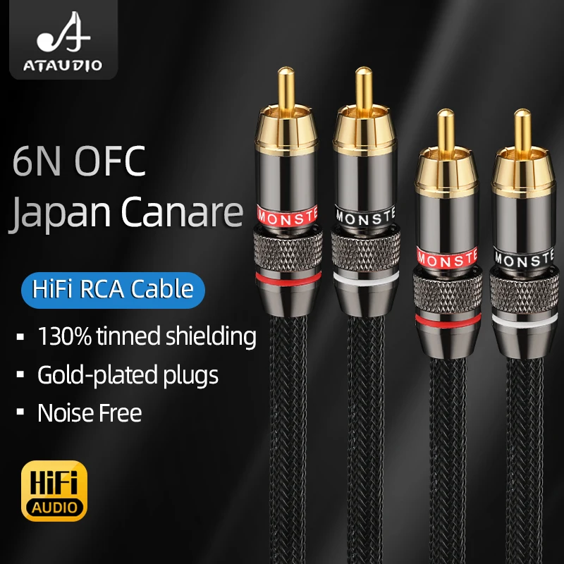 HiFi RCA Audio Cable High-end 6N OFC Pure Copper Gold Plated Plug for Amplifier Subwoofer HiFi 2RCA Male to Male Cable