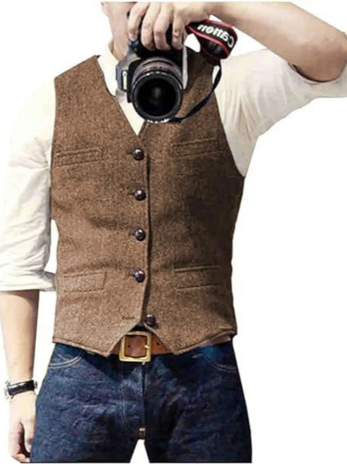 AnnieBritney تويد موضة متعرجة الرجال صدرية خريف شتاء سليم صالح الخامس الرقبة الرجال سترة الذكية عادية الأولاد صدرية #4