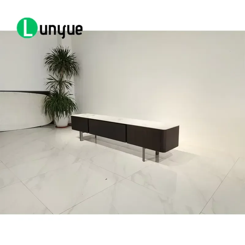 Modern Italian Minimalist Living Room TV Cabinet Marble Top Wood Console Table Storage Unit Home Decor Furniture