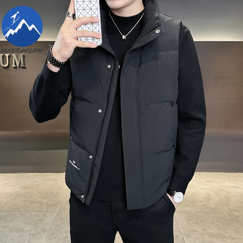 Maxbarley 2026 الشتاء أسفل سترة الرجال الراقية الباردة واقية الدافئة الأبيض بطة أسفل جاكيت بلا إكمام عادية خفيفة الوزن سترة منتفخة