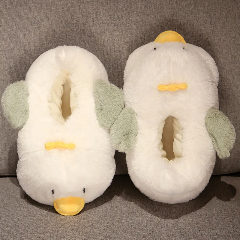 

Full Wrap Shark Slippers Woman Slip-on Fur Loafers Cute Animal Duck Bee Rabbit Plush Shoes for Women Winter Warm Cotton Slippers
