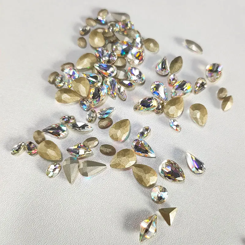 10 Uds. De diamantes de imitación sin fijación por calor con forma de corazón de tamaño mixto, cristales con parte posterior plana, dijes para uñas, gemas en forma de gota, accesorios para uñas, joyería artística para uñas