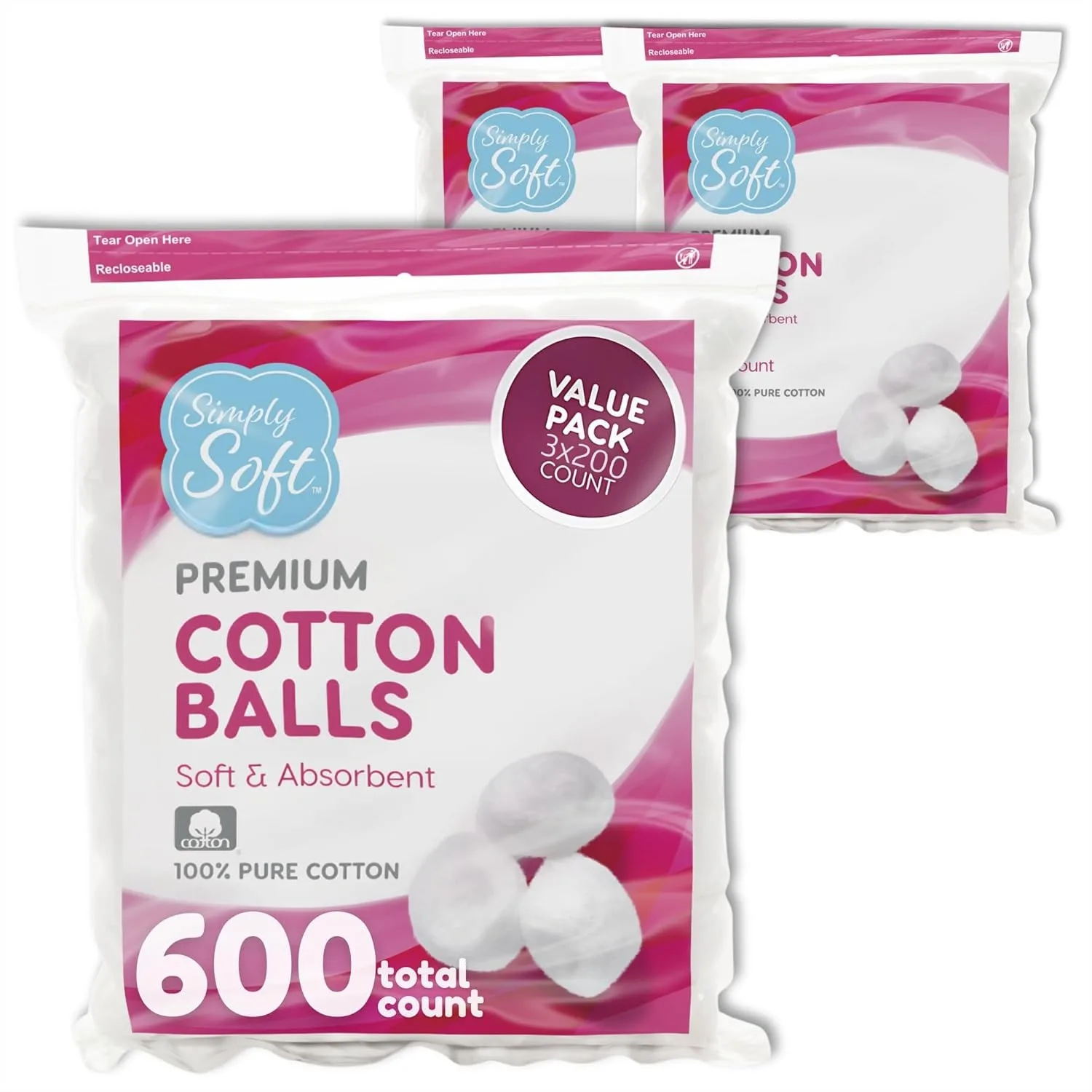

100% Pure Cotton Balls 600 Count, Large Soft Cotton Balls for Face, Nail Polish Remover & Makeup Removal