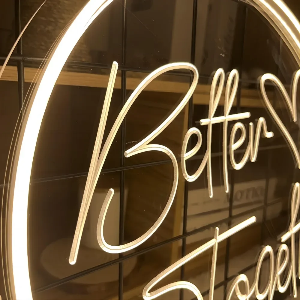 Better Together Neon Sign Carve personalizza su misura per la decorazione della stanza della festa nuziale decorazione della parete della luce al Neon a Led estetica