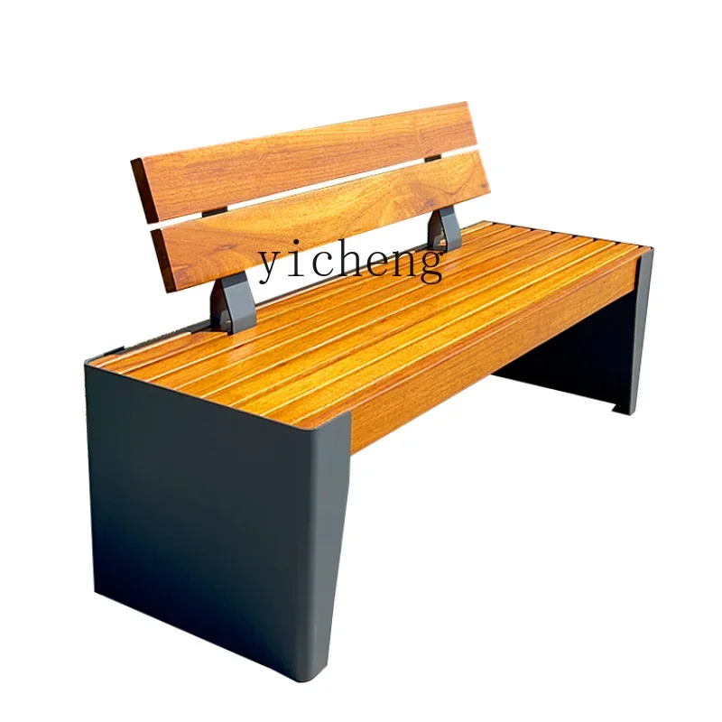 ZC Park Chair Outdoor Bench Stainless Steel Casual Seat Antiseptic Wood Iron Long Chair