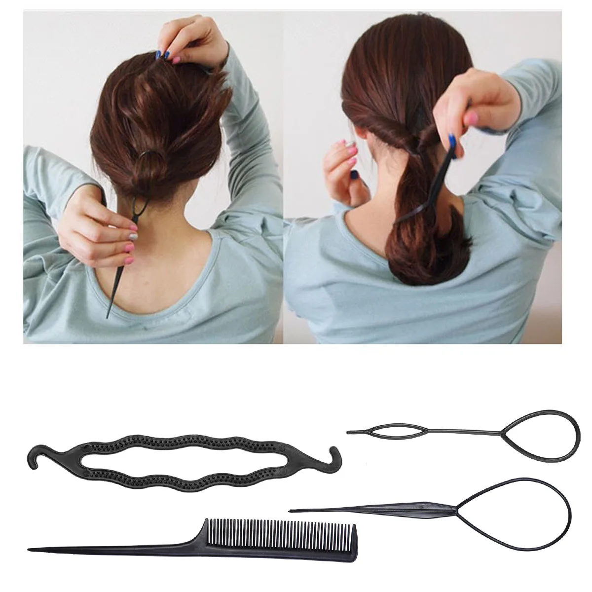 

4Pcs Bun Hair Clip Set Including Bun Braid Ponytail Maker Lightweight Portable Hairstyle Maker Kit for Daily Use