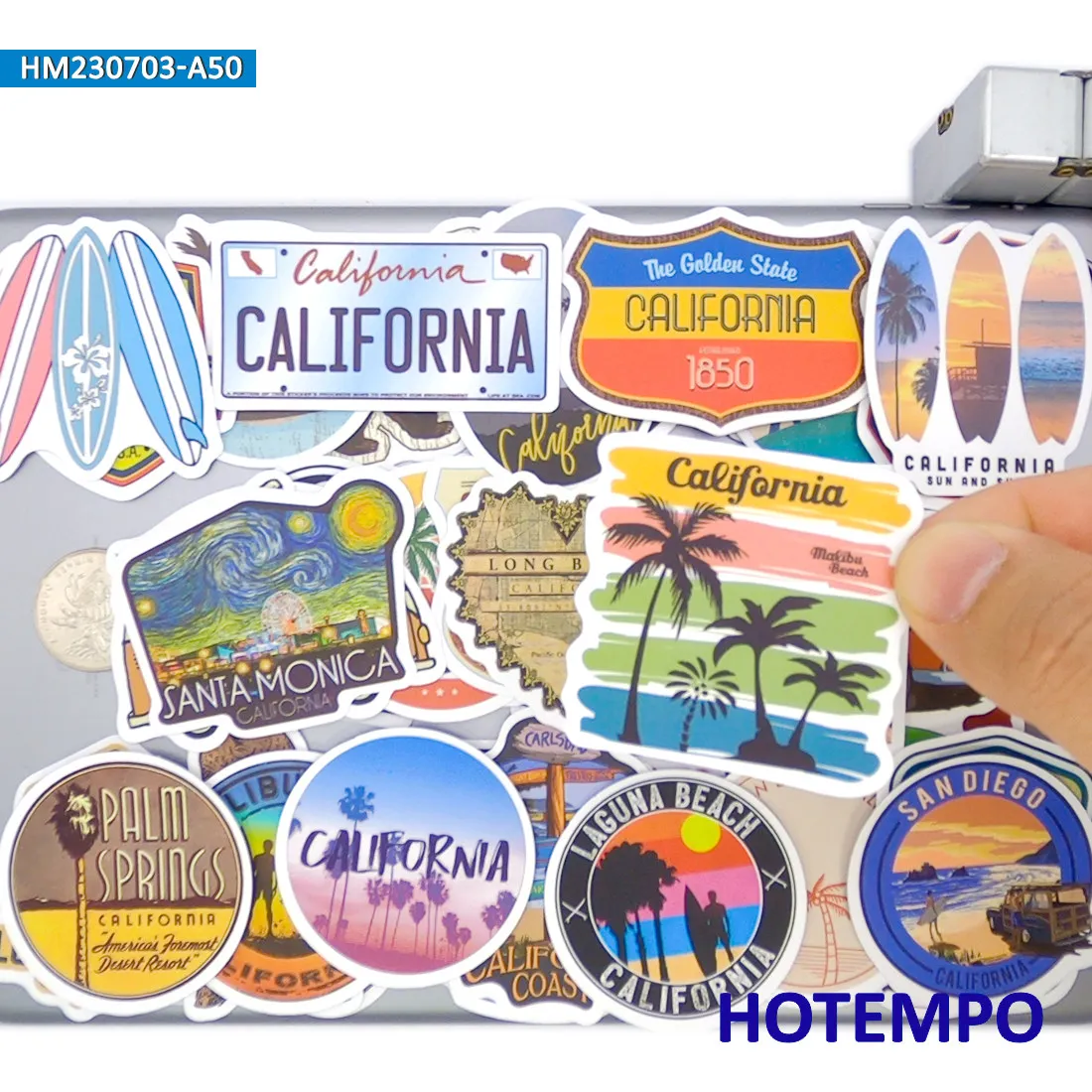 California Aufkleber Set, Retro Stadtbild Poster Reisestil, Geeignet für Dekoration, Laptop, Auto, Telefon, Motorrad, Sammelalbum, Gepäck, Helm, Lustiges Sticker-Paket, 20/30/50 Stück
