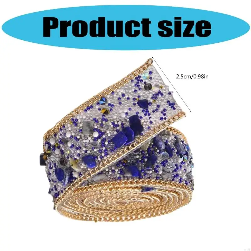2 Rolls Sew On Ribbons Rhinestones Chain Adhesive Rhinestones Bands Y08E