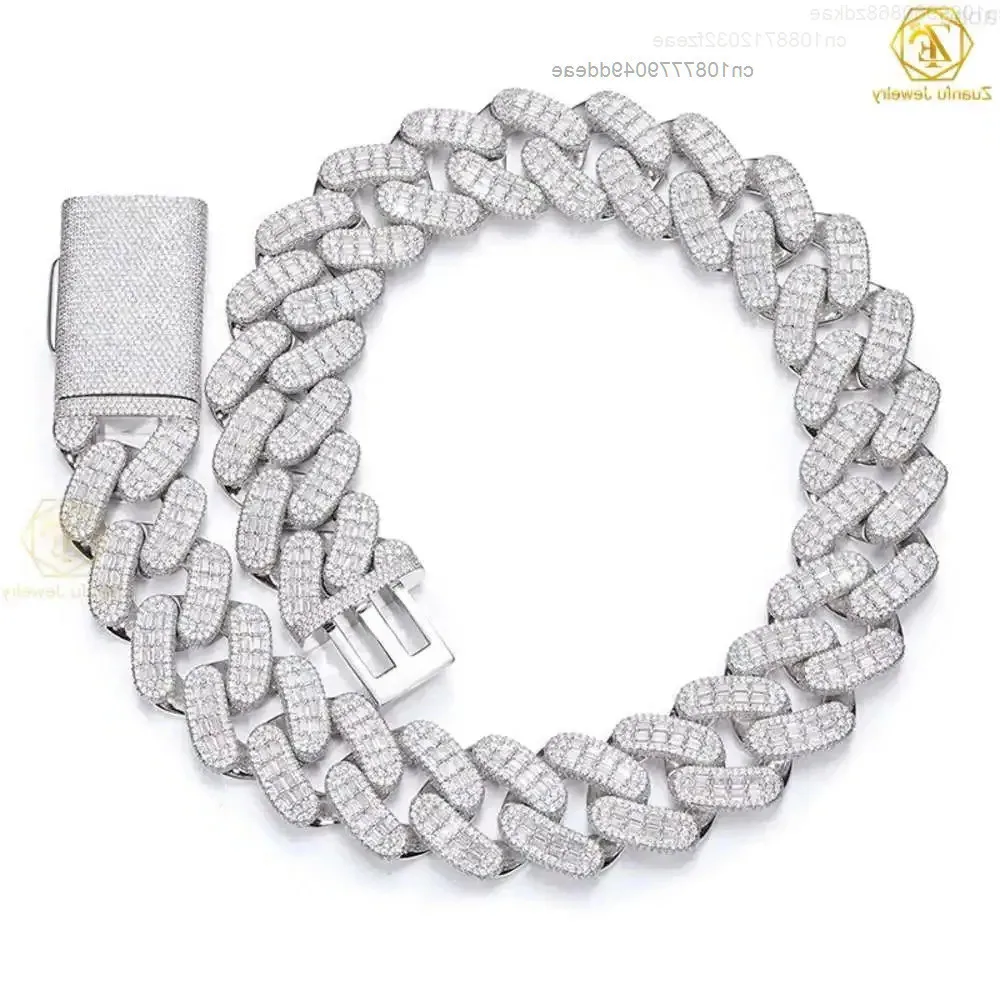 

Hip Hop Jewelry Fully Iced Out Necklace 12mm 15mm 18mm 19mm 18 20 22 24 Vvs Baguette Diamond Moissanite Cuban Link