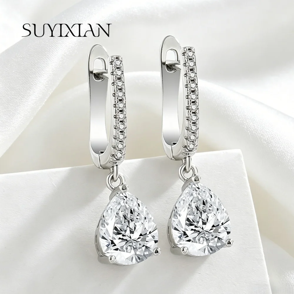

925 Sterling Silver Stylish Simple 9 * 11mm Droplet Zircon Earrings, Birthday Anniversary Wedding Party Gift