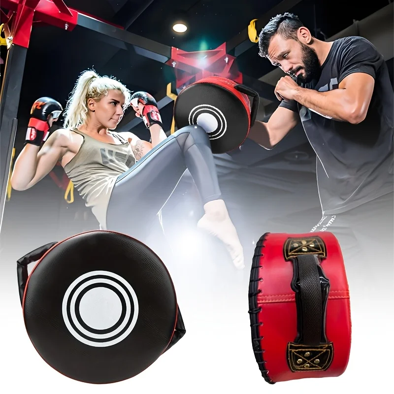 Cible de pied circulaire rouge robuste, en cuir artificiel, conception absorbant les chocs, recommandée par les entraîneurs professionnels pour la boxe, le kickboxing, le Sanda, le Taekwondo, polyvalente, avec cible pour les mains, utilisée pour l'entraînement de force, produit de fitness essentiel, Saint-Valentin, Journée de la Femme, Jour de l'Indépendance