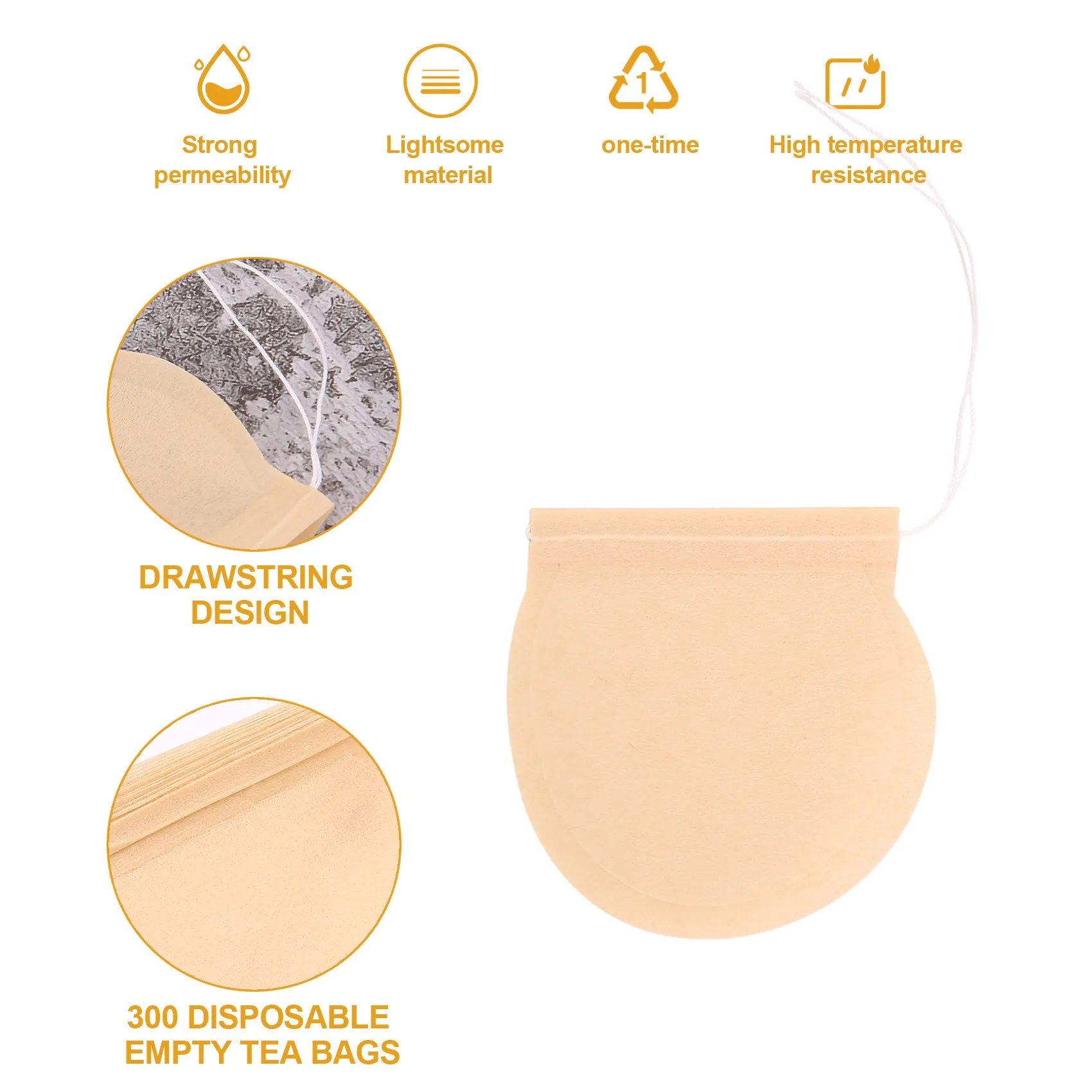 AS60-Tea Bags, 300Pcs Disposable Empty Tea Bags Tea Infuser Drawstring Teabags Safe Natural Material Tea Bags For Loose Leaf Her