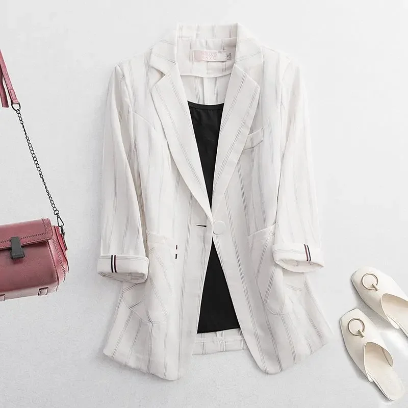 Suit Coat Women\'s Jacket Fashion Short Sleeve Loose Casual Solid Office Lady Single-breasted Elegant Jacket Cardigan Tops