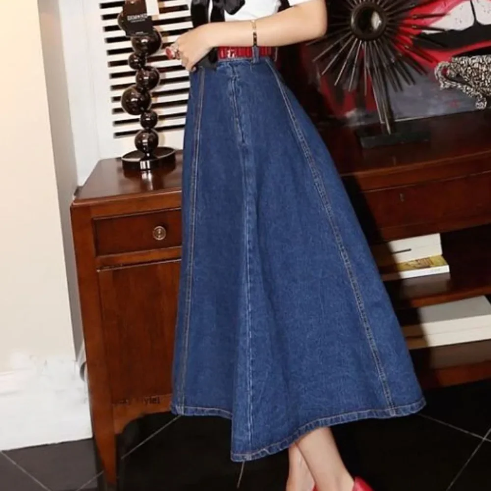 2024 Spring and Summer Korean Style New Women's Umbrella Skirt Denim Long Skirt Large Swing Denim Skirt