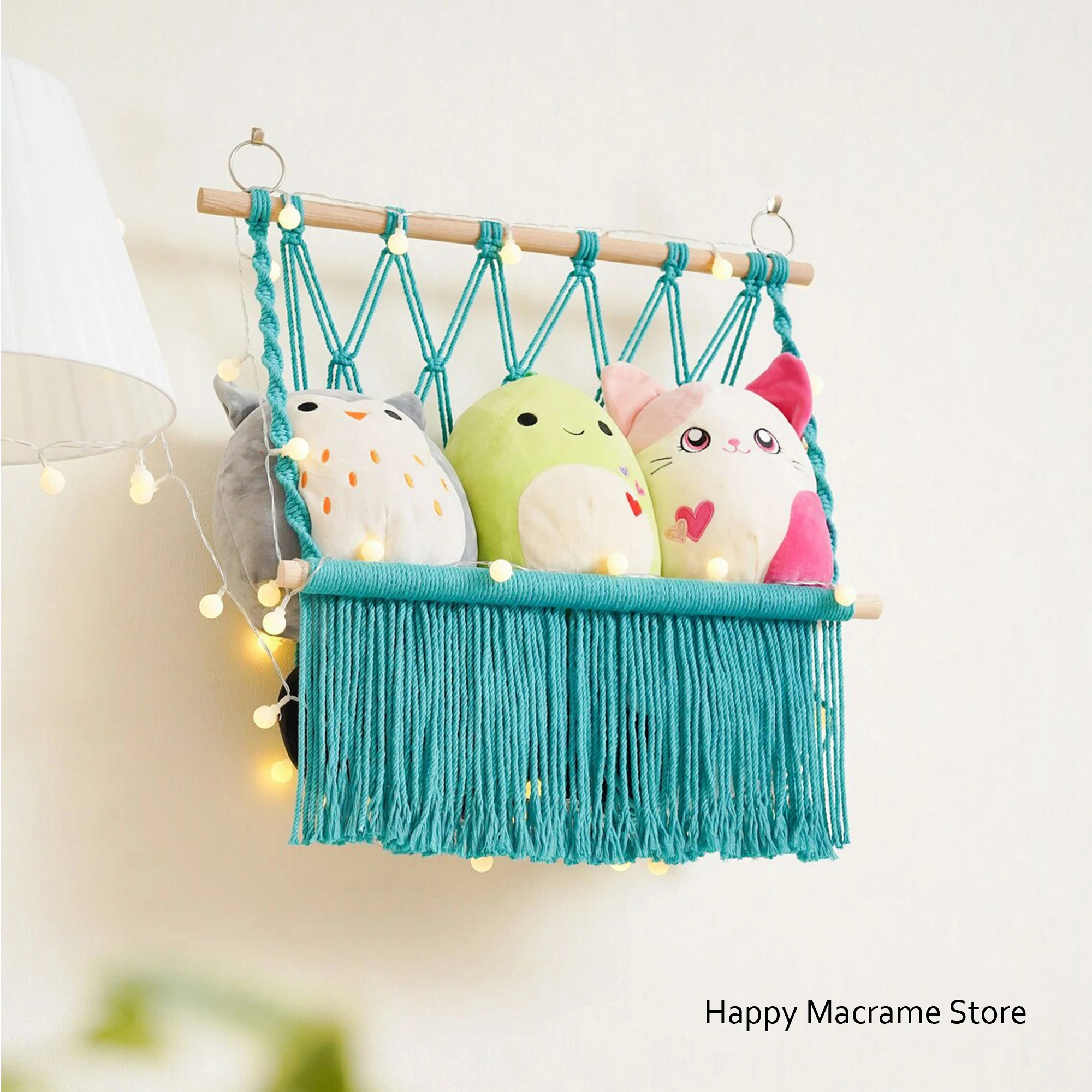 Macrame Toy Hammock With Fringe Soft Toy Storage Boho Kids Room Decor Baby Shower Gift Nursery Decor Housewarming Gifts Stuffed