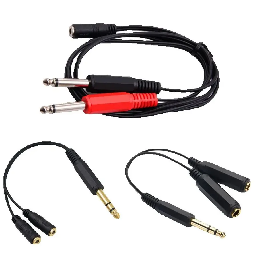 

6.35 Mm Male To 2 6.35 Mm 3.5mm Female Adapter Cable 1/4 6.35mm Plug To Dual 6.35mm 3.5 mm Jack Y Splitter Stereo Audio Cord 0.2