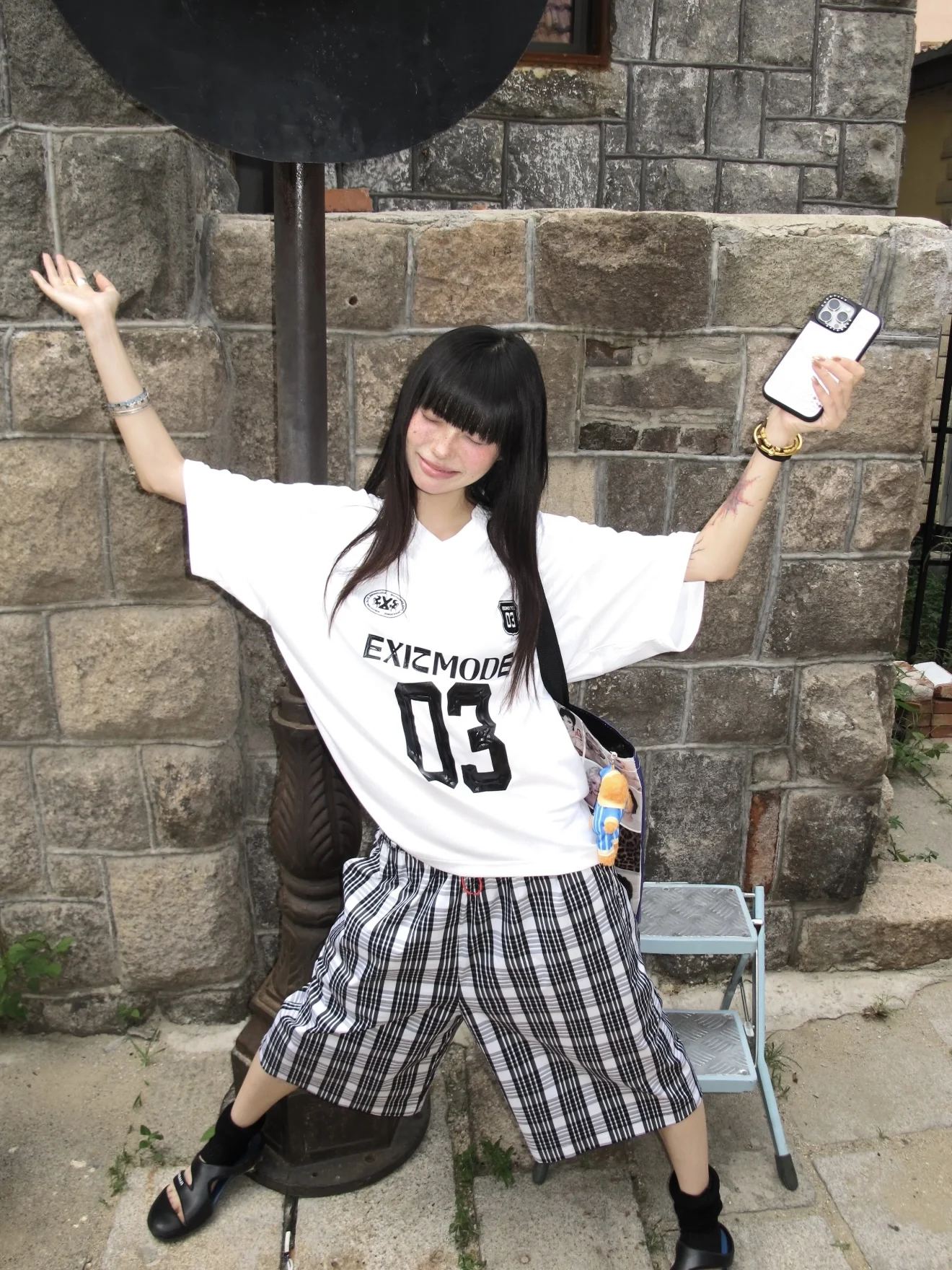 

Retro American Black White Plaid Drawstring Beach Seven-Foot Pants Unisex Casual Summer Loose Commuter Mid-Pants