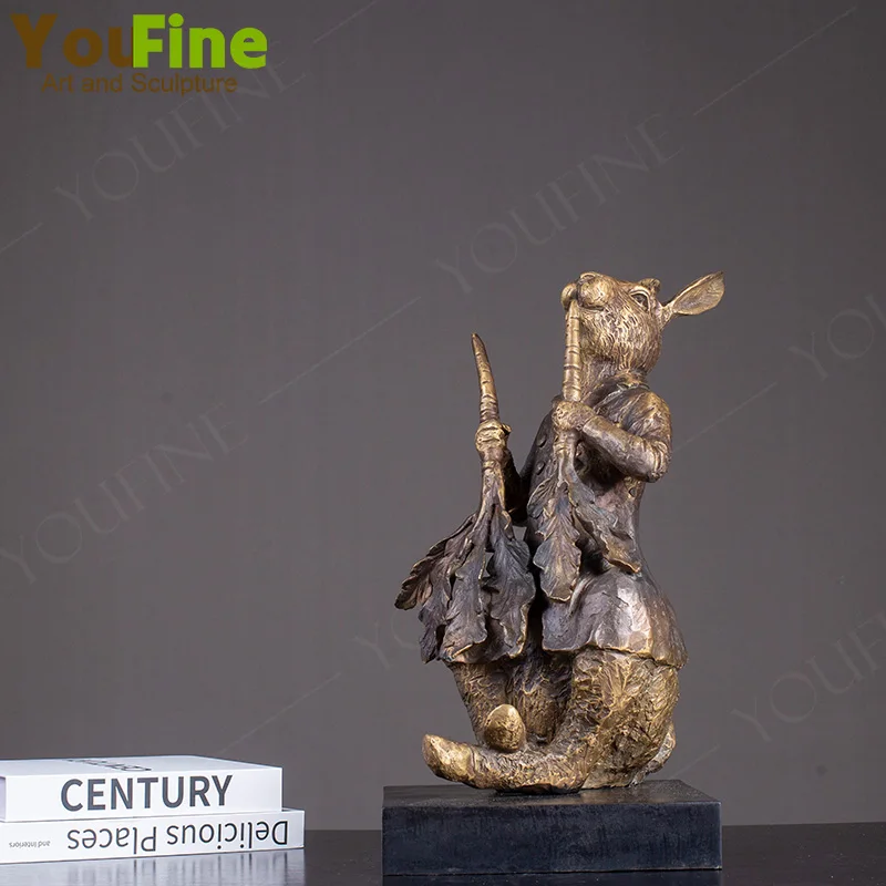 

Bronze Rabbit Sculpture Bronze Statue of A Rabbit Holding Carrots Standing Rabbit Animal Sculptures Home Indoor Decor Crafts