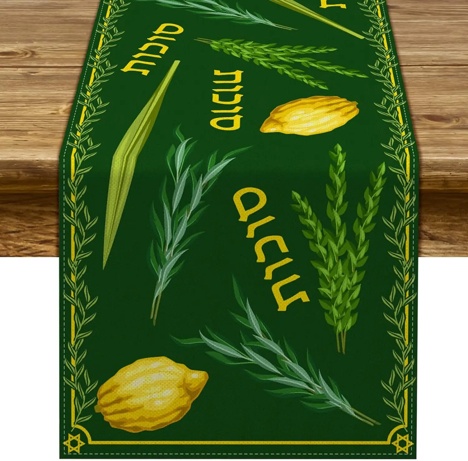 

Happy Sukkot Linen Table Runner Sukkah Etrog Lulav Table Decor Jewish Holiday Party Celebration Dining Room Home Decoration